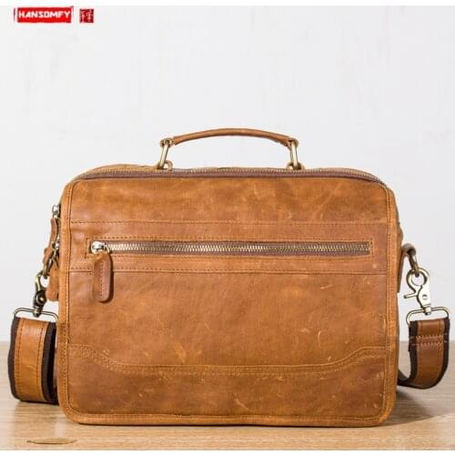 New Genuine Leather Mens Handbag Large Capacity Men Shoulder Slung Bag Fashion Retro Small Male Messenger Bags Oil Wax Leather