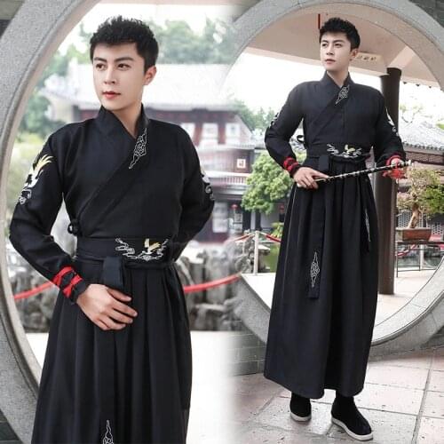 Ancient Traditional Chinese Style Hanfu Dress Man Woman Couple Retro Embroidery Folk Dance Performance Hanfu Costume Outfits