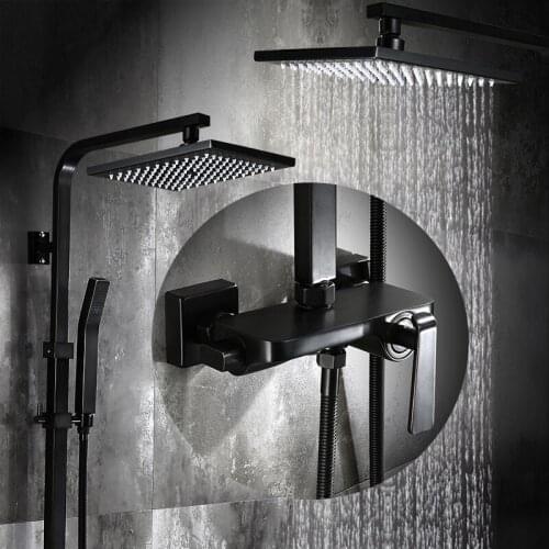 Bathroom Black Oil Paint Solid Brass Bathtub Shower Set Wall Mounted 8" Rainfall Shower Mixer Tap Faucet 3-functions Mixer Valve