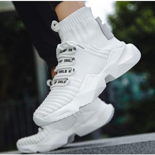 Chunky High-top Mens Sneakers Heighten Fashion Men Casual Shoes Autumn 2020 New Plus Size White Sneakers Damping Tennis Shoes