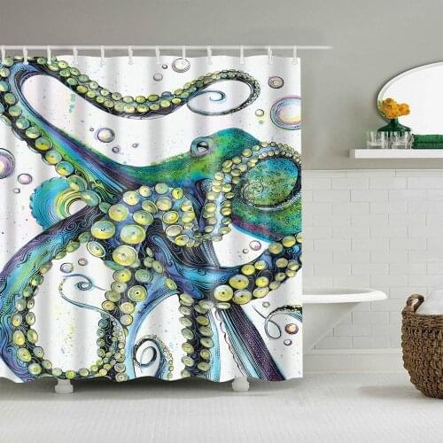 Dafield Shower Curtain Octopus Vintage Colorful Fashion Green Painting Sea Karken Ocean Animal Tentacles Polyester