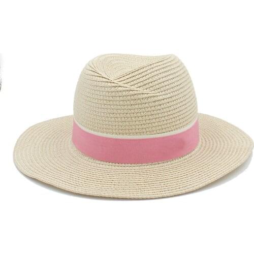 Fashion Women Men Toquilla Straw Fedora Hat For Elegant Lady Summer Wide Brim Panama Hat Female Sunbonnet Hat Beach Cap 45