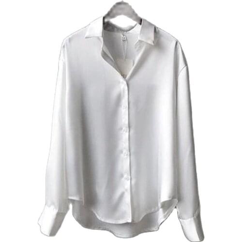 Spring 2021 Womens Clothing Silk Shirt Vintage Blouse Women Sheer Top Women Longsleeve Dress Shirt Plus Size Woman Overshirt