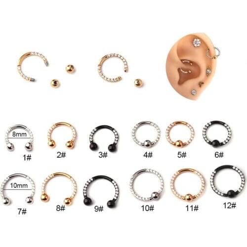 1pcs U 316L Stainless Steel with Cz C-shape Hoop BCR Ear Nose Septum Piercing Helix Cartilage Conch Daith Ring