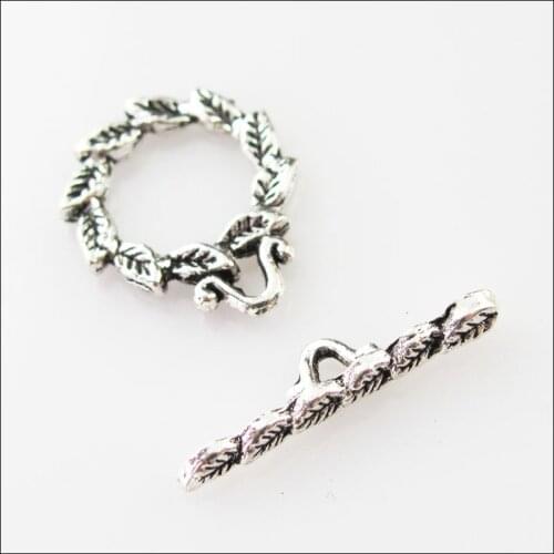 20Sets Tibetan Silver Leaf Round Circle Bracelet Toggle Clasps Connectors