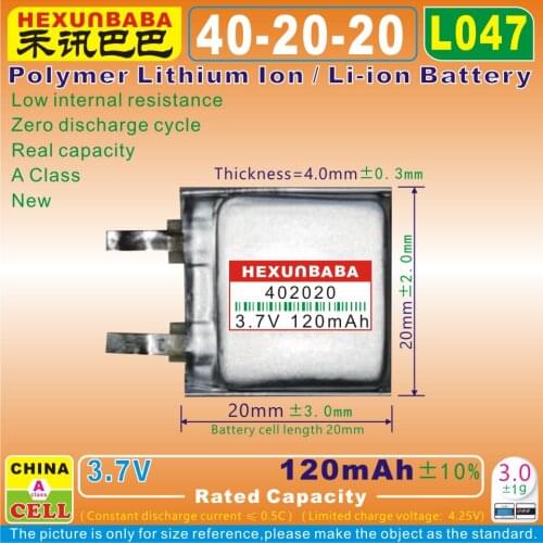 10pcs [L047] 3.7V 120mAh [402020] Polymer lithium ion / Li-ion battery cell for mp4,bluetooth earphone,SMART WATCH,GPS,mp3