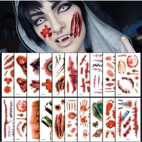 10pc/set Halloween Zombie Scars Tattoos Fake Scab Bloody Makeup Terror Wound Scary Blood Injury Sticker