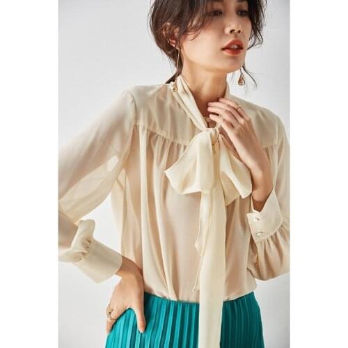 100% Silk Blouse Women Long Sleeve Shirt Korean Style Top Female Elegant Spring Autumn Woman Blouses 2021 Ropa Mujer Pph3553