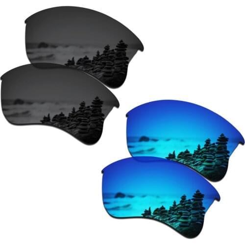 SmartVLT 2 Pairs Polarized Sunglasses Replacement Lenses for Oakley Flak Jacket XLJ Stealth Black and Ice Blue