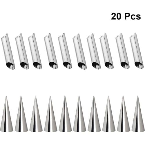 20pcs Stainless Steel Screw Croissant Molds Pastry Cream Horn Tube Bread Mould Baking Tools ( Cylindrical Tubes+ Conical Tubes)