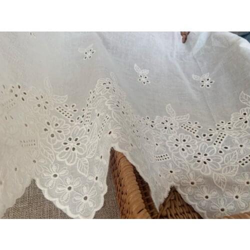 3 Yards Ecru Cotton Lace trim, embroidered eyelet lace trim, cotton lace trim with floral, doily cotton eyelet lace trim