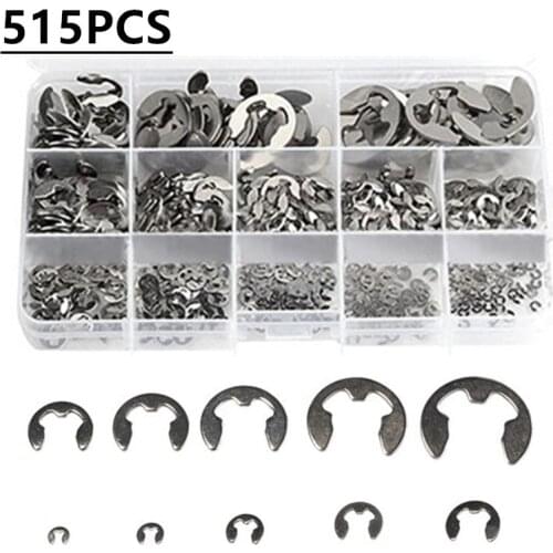 515Pcs Circlip Retaining Ring Washer Assortment Kit For Shaft Fastener 304 Stainless Steel E Clip 1.5mm-15mm Metalworking