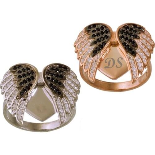 925 Sterling Silver Ring with Heart and Angel Wing Design