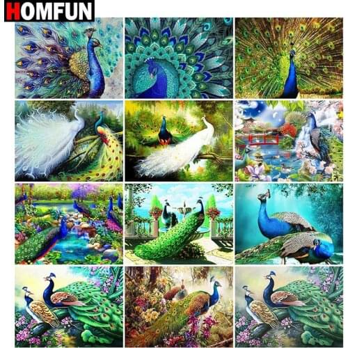 HOMFUN Full Square/Round Drill 5D DIY Diamond Painting "Animal peacock landscape" Embroidery Cross Stitch 5D Home Decor Gift
