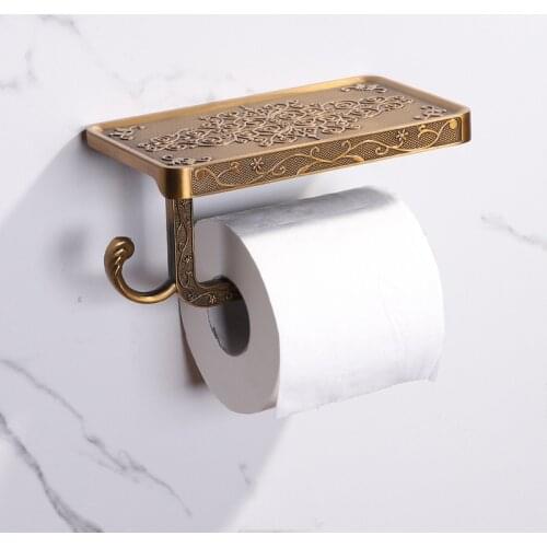 Antique Brass Toilet Paper Holder Bathroom Mobile Tssue Paper Roll Holder Bathroom Storage Rack