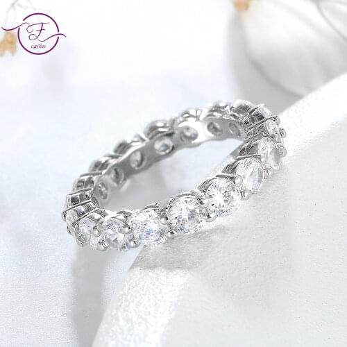925 Sterling Silver Fine Jewelry Round Zircon Rings Engagement Wedding Party Gift Simple Silver Rings for Women