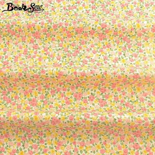 Booksew 100% Cotton Twill Meter Textiles Fabric Flowers Design Printed Yellow Sewing Dense Cloth DIY Tela Patchwork Tecido 160