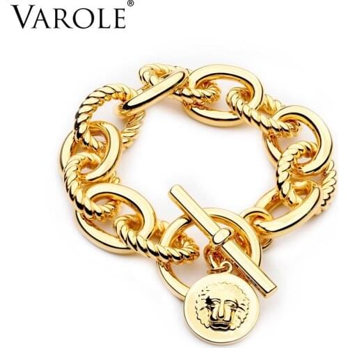 VAROLE Big Link Chain Bracelet with Lion Head Charm Gold Color Bracelets For Women Fashion Jewelry Gift
