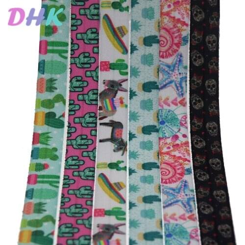 DHK 5/8'' 50yards cactus skull shell printed Fold Elastic FOE stretch ribbon hairbow headwear headband DIY OEM S1177