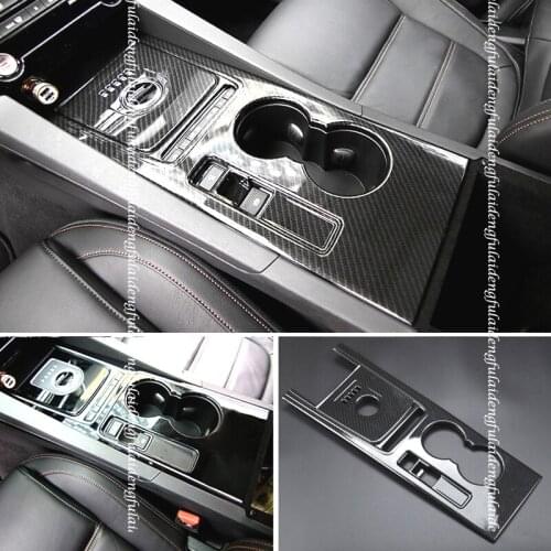 For Jaguar F-PACE 2016-2017 Interior ABS Carbon fiber Central gear shift Water cup panel trim cover car accessories