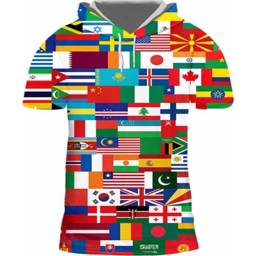 Flag Pattern Patchwork New Hooded T-shirt For Hoome/femme Fashion Casual Harajuku Streetwear Cool EU Size Plus Hooded Shirt IFPD