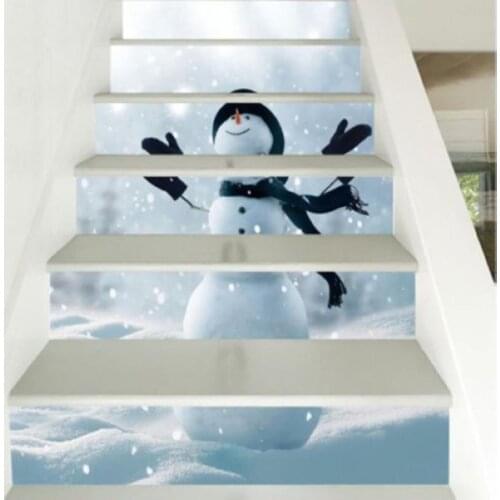 JX-LCLYL 6Pcs/set 3D PVC Christmas Snowman Self-adhesive Stair Stickers Xmas Home Decor