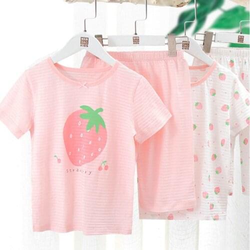 Kids Cotton Pajama Set Girls Short-sleeved Clothes Suit Children Clothing Pajamas Summer T-shirt and Pants Sleepwear Homewear