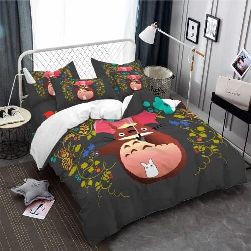 2/3 Pieces Anime Totoro Bedding Set 3D Print Cartoon Tree Vine Duvet Cover Single Full Queen Size Bed Cover Set Pillowcase