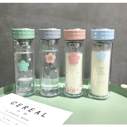 Korean Glass Bottle Water Women Double Wall Filter Tea Diffuser Bottle Transparent Thermos Bouteille Clear Water Bottles AB50WB