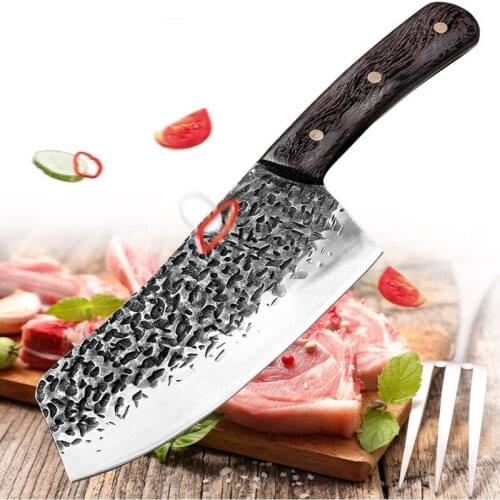 Hand-Forged Kitchen Knives Hammer Pattern Old Chinese Household Kitchen Meat Cutting Knife Stainless Steel Chopping Slice
