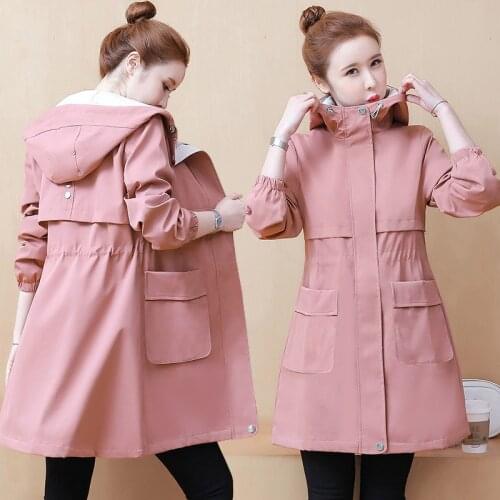 New Arrival Loose Womens Jacket Female Tops Autumn Slim Mid-Long Women Windbreaker Coat Hooded Overcoat Plus Size M-3XL Jackets