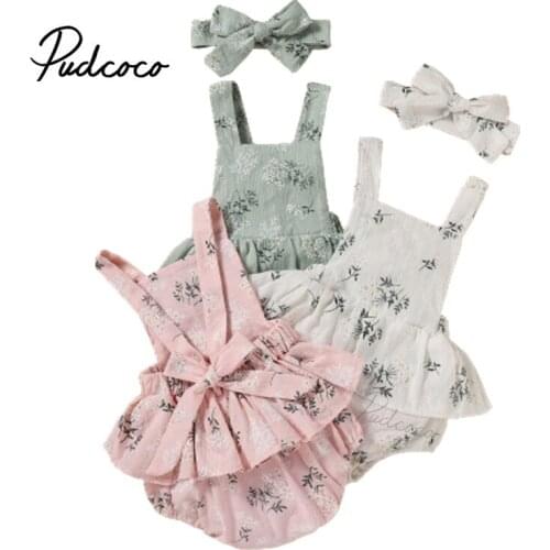 Baby Girls 2Pcs Summer Outfits, Floral Print Sleeveless Romper Tutu Dress with Headband Set