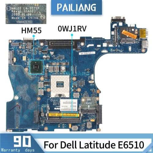 PAILIANG Laptop motherboard For Dell Latitude E6510 Mainboard LA-5571P CN-0WJ1RV 0WJ1RV QM57 tesed DDR3
