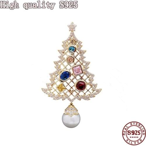 Fashion Jewelry, High Quality New Pearl Series, Exquisite Christmas Tree Brooch, Charming Brooch Holiday Gifts