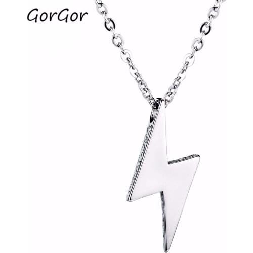 GorGor Street Celebrity Jewelry Hot Sale New Titanium Steel All-match Lightning Pendant Simplicity Mens Flash Necklace 1690