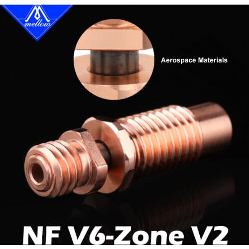 Mellow NF V6-Zone Heat Break Copper & Aerospace Materials 3D Printer Nozzle Throat For 1.75mm E3D V6 HOTEND Heater Block