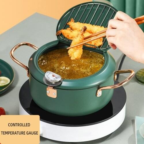 OAPE Kitchen Deep Frying Pot Thermometre Tempura Fryer Pan Temperature Control Fried Chicken Pot Cooking Tools Stainless Steel