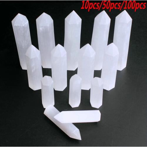 Wholesale 50-120mm Natural White Gypsum Selenite Single Point Wand Carving Crystal Gemstone Reiki Chakra Healing Gift