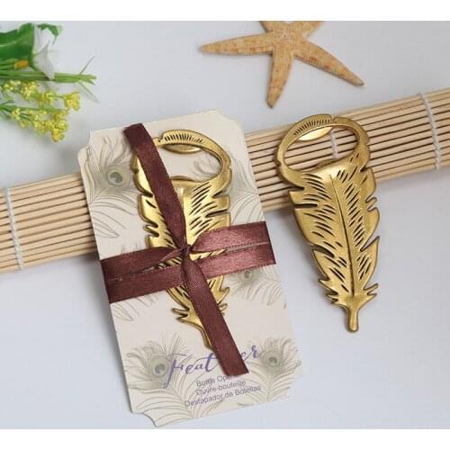 Golden Feather Shape Bottle Opener Zinc Alloy Beer Opener Small Wedding Gifts for Guests Kitchen Gadgets Bar Accessories