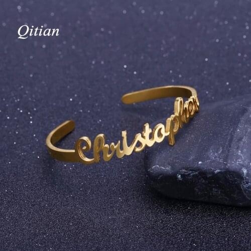 Personalized Gold Name Bangle High Quality Stainless Steel Personalized ID Nameplate Bangles & Bracelet For Women Gift