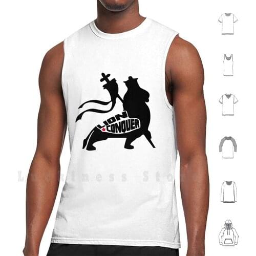 Lion Conquer Black Tank Tops Vest Sleeveless Lion Lion Conquer Reggae Rasta Dub Jamaica Etiopia Africa Cool Black Dancehall