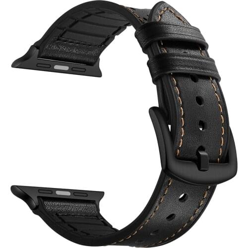 For Apple Series 4 Watch 38-42mm Newest Genuine Pot Leather+Solicone Watch Band Strap For Apple Watch Series 1 2 3 Watchbands