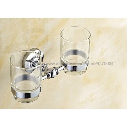 Luxury High Quality Bathroom Polished Chrome Toothbrush Holder + Two Glasses Wall Mounted Nba807