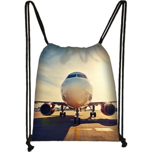 3D Aircraft Travel Drawstring Bags Backpack Cartoon Backpacks For Teenagers Shoulder Bag Travel Storage Pouch Polyester Bag