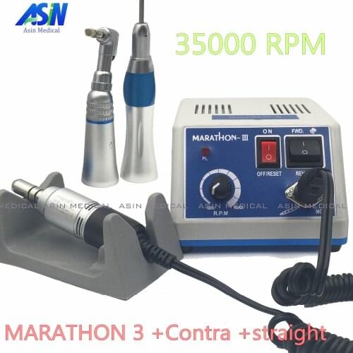 Good quality dental Lab micromotor polish handpiece with contra angle & straight handpiece SEAYANG MARATHON 3 + Electric Motor