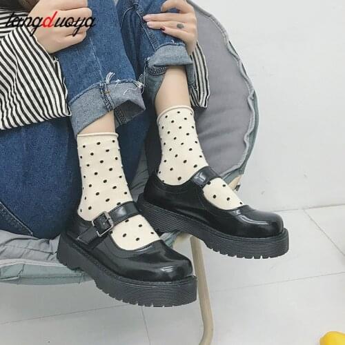 Lolita shoes Japanese Style Vintage Buckle Mary Janes Shoes WomenS Shallow Casual Student Shoes Thick Bottom platform shoes