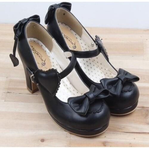 Korean Harajuku Style 2019 Japanese Sweet Lolita Shoes New Bow High Heel Student Shoes Love Lolita Round Princess Shoes