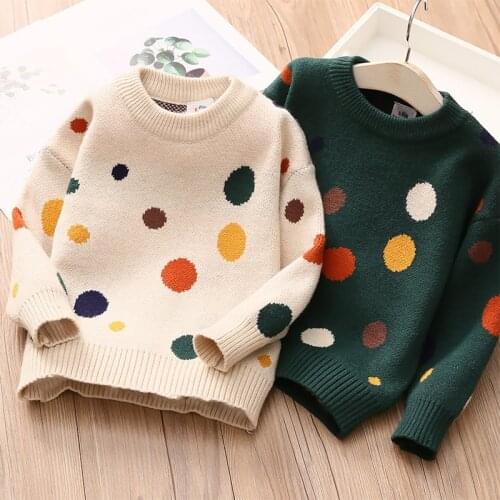 2020 Autumn Spring 2 3 4 6-10 Years Kids ChildrenS Clothing O-Neck Colorful Dot Knitted Pullover Winter Sweater For Baby Girls