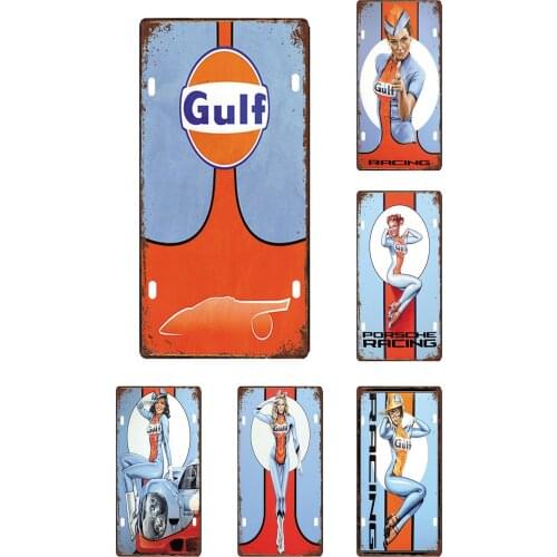 License Plate Vintage Metal Tin Sign of Guif Pretty Girl Sexy Lady Racing Bar Restaurant Cafe Decoration Fashion Iron Painting