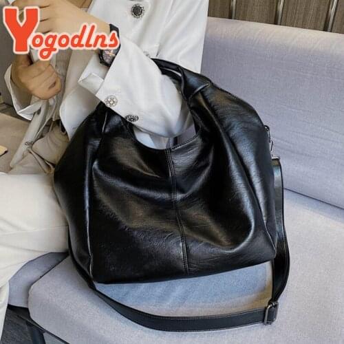 Yogodlns Vintage Large Capacity Womens Bag High Quality Soft Leather Tote Bag Brands Shoulder Bag New Crossbody Bag Tote Bags